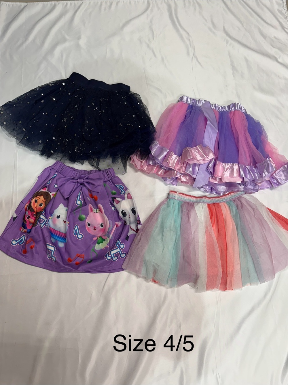Girls Tulle & Printed Skirt Set — Black, Purple, Pink, Mint